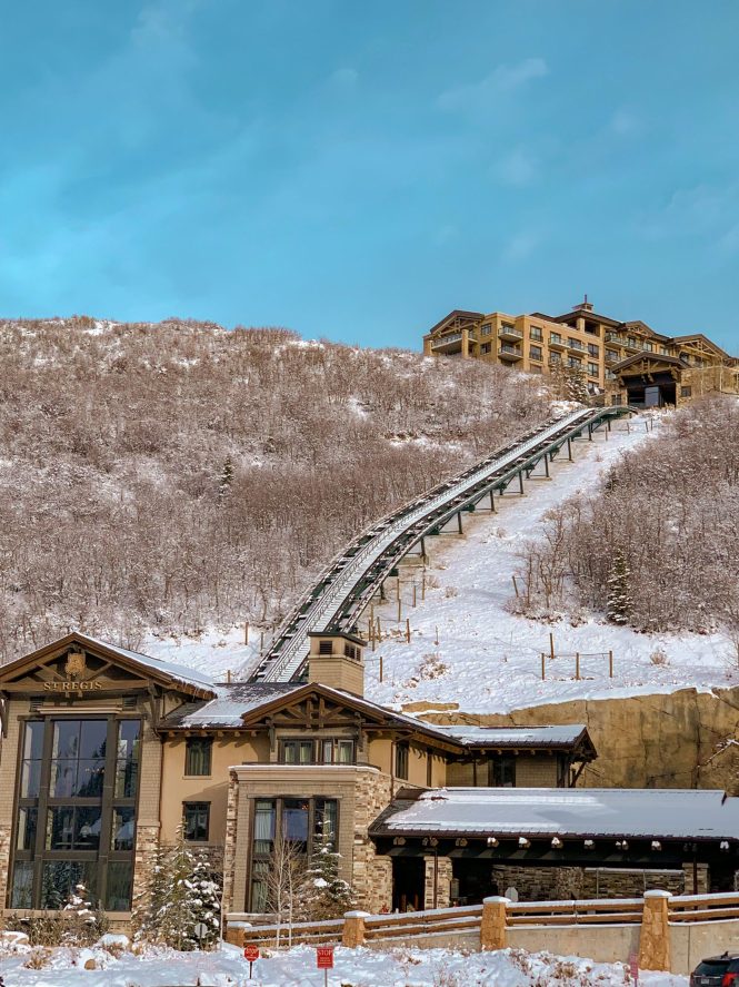 st. regis deer valley resort in the winter snow and mountains